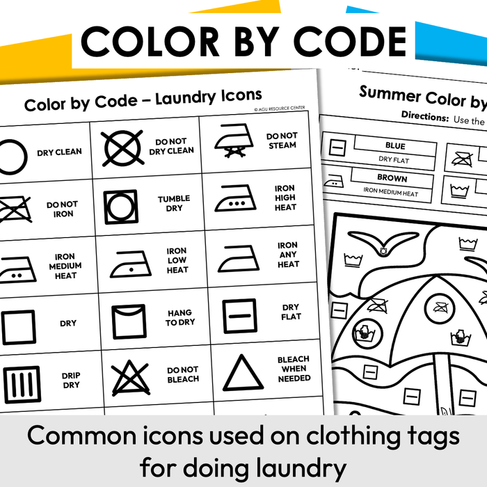 Summer Color By Code | Laundry Icons | Special Education