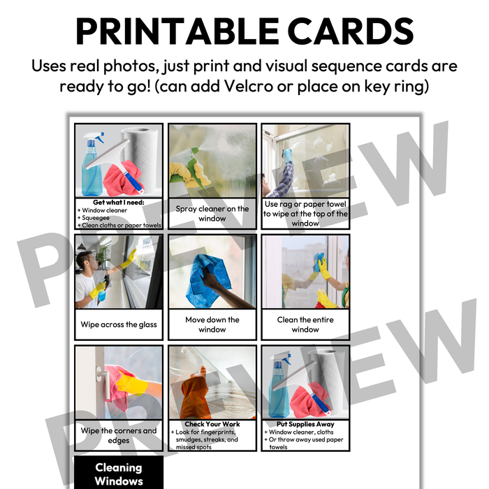 Cleaning Windows Visual Sequence Cards | Vocational + Life Skills | Editable
