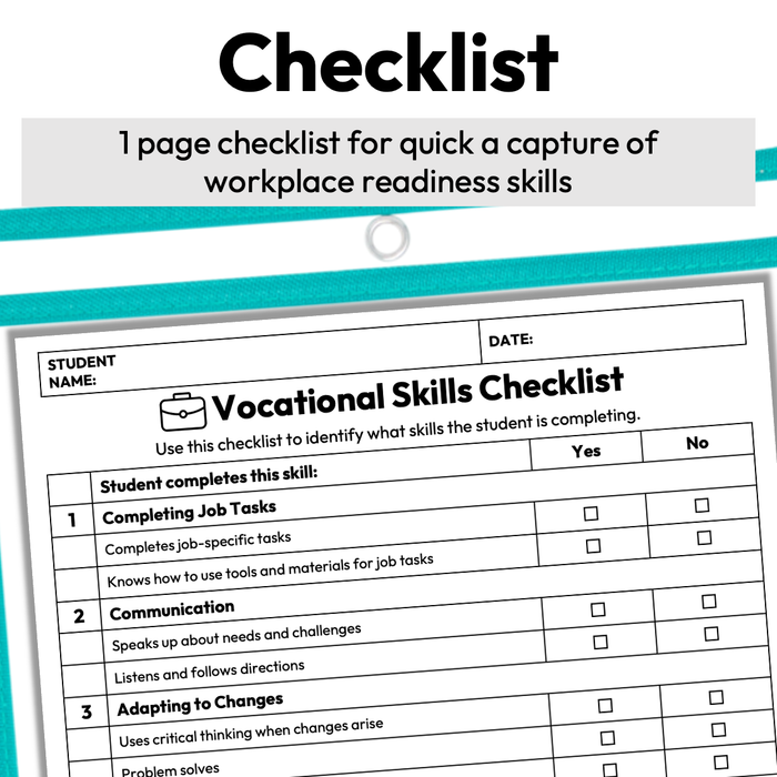 Vocational Skill Checklist + Rubric | Printable | Workplace Readiness Skills
