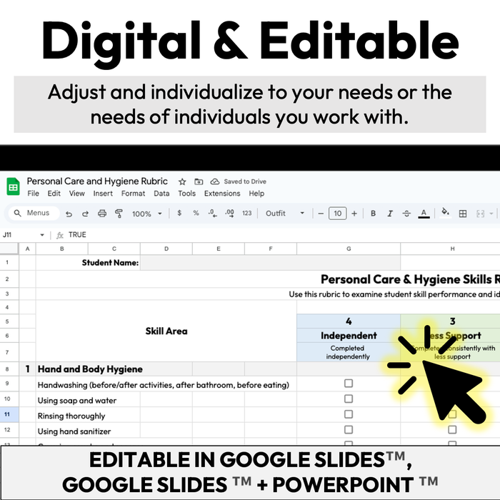 Personal Care & Hygiene Skills Checklist + Rubric | Digital + Editable