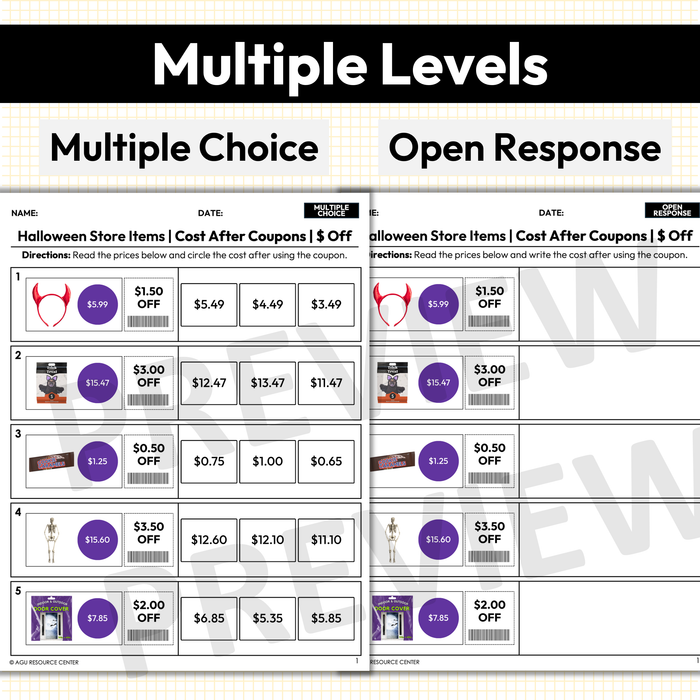 Halloween Coupon Cost | Worksheet, Task Cards, Digital Cards Bundle