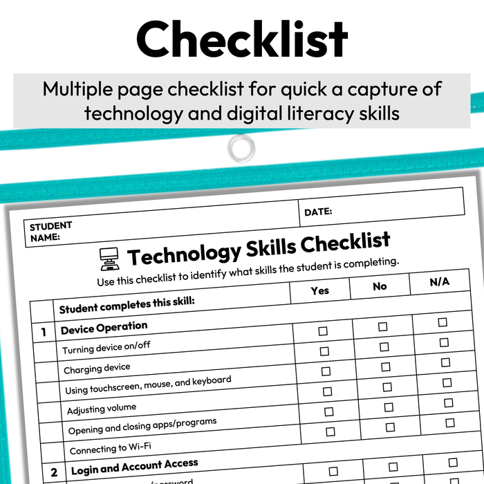 Technology and Digital Literacy Skills Checklist + Rubric | Printable