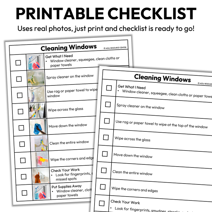 Cleaning Windows Checklists | Vocational + Life Skills | Editable