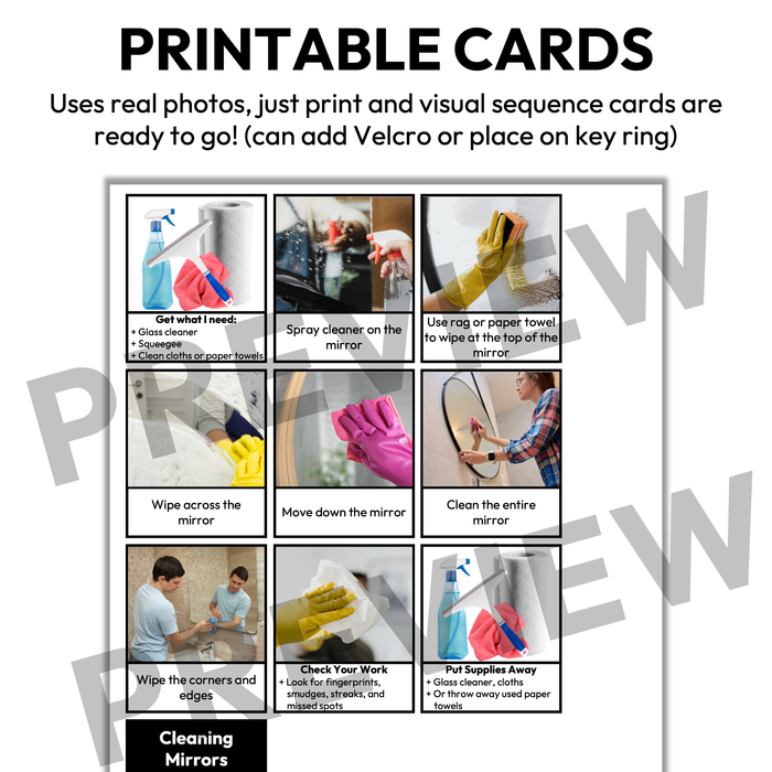 Cleaning Mirrors Visual Sequence Cards | Vocational + Life Skills | Editable