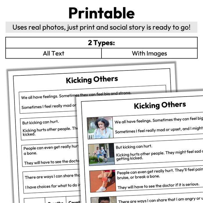 Kicking Others | 1-Page Social Story | Behavior Support