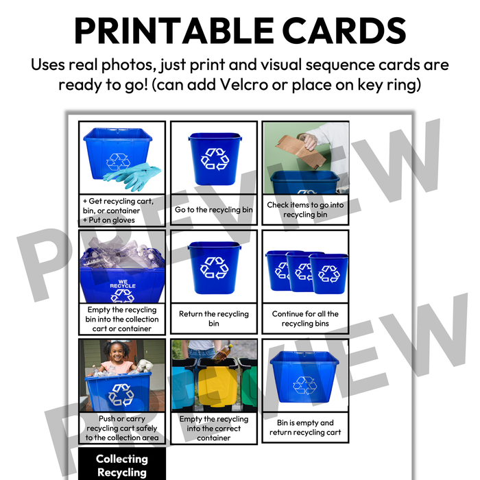 Collecting Recycling Visual Sequence Cards | Vocational + Life Skills | Editable