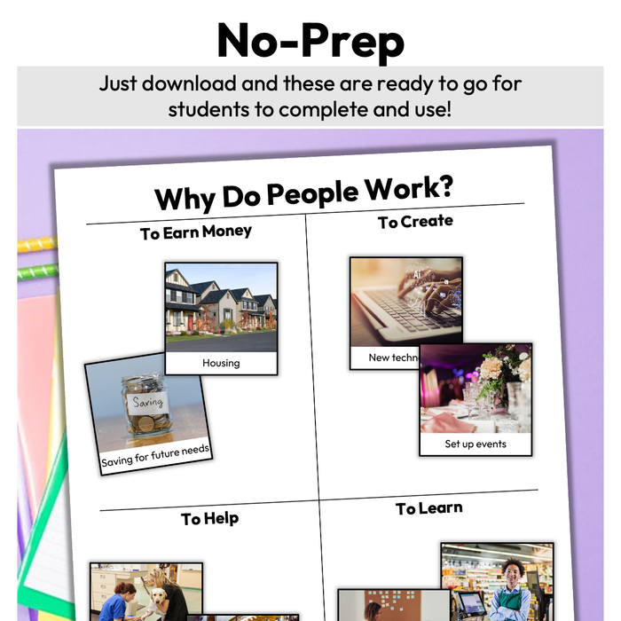 Why Do People Work? | Printable + Digital | Graphic Organizer + Anchor Chart