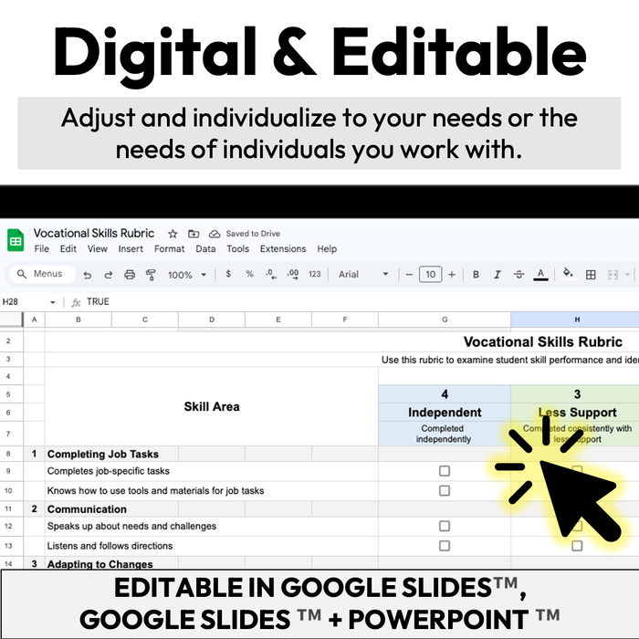 Vocational Skill Checklist + Rubric | Digital + Editable | Workplace Readiness Skills