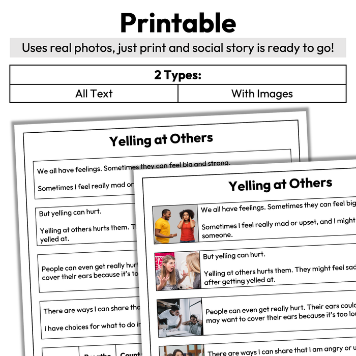Yelling at Others | 1-Page Social Story | Behavior Support
