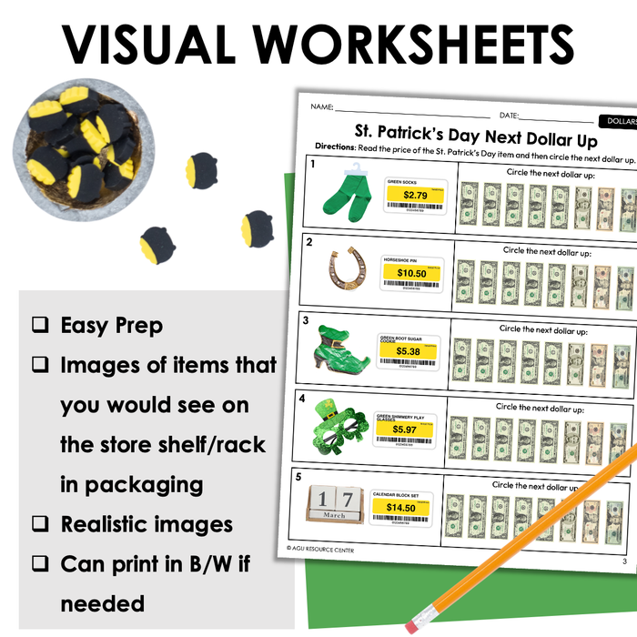 St. Patrick's Day Next Dollar Up | Life Skills Worksheets for Special Education