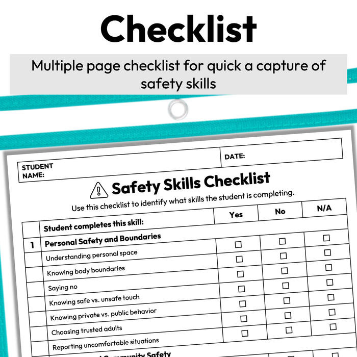Safety Skills Checklist + Rubric | Printable