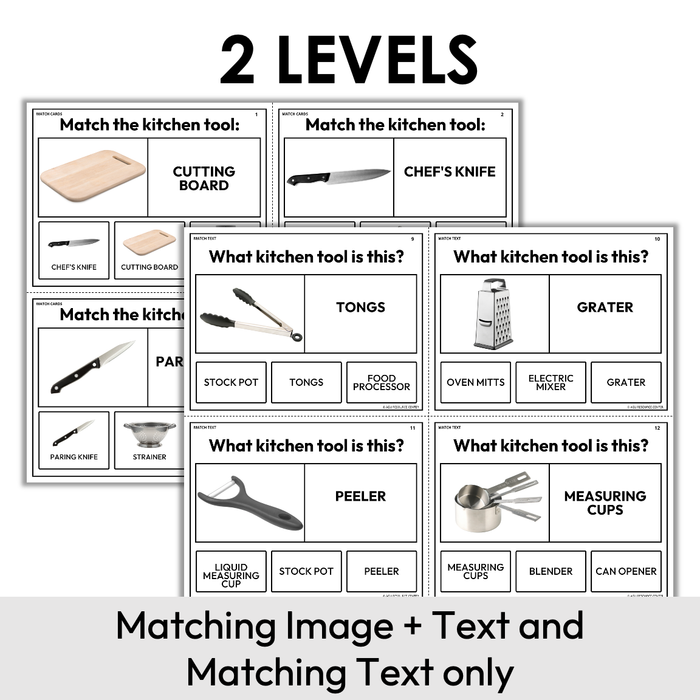Kitchen Tools and Equipment | Matching Task Cards | Special Education