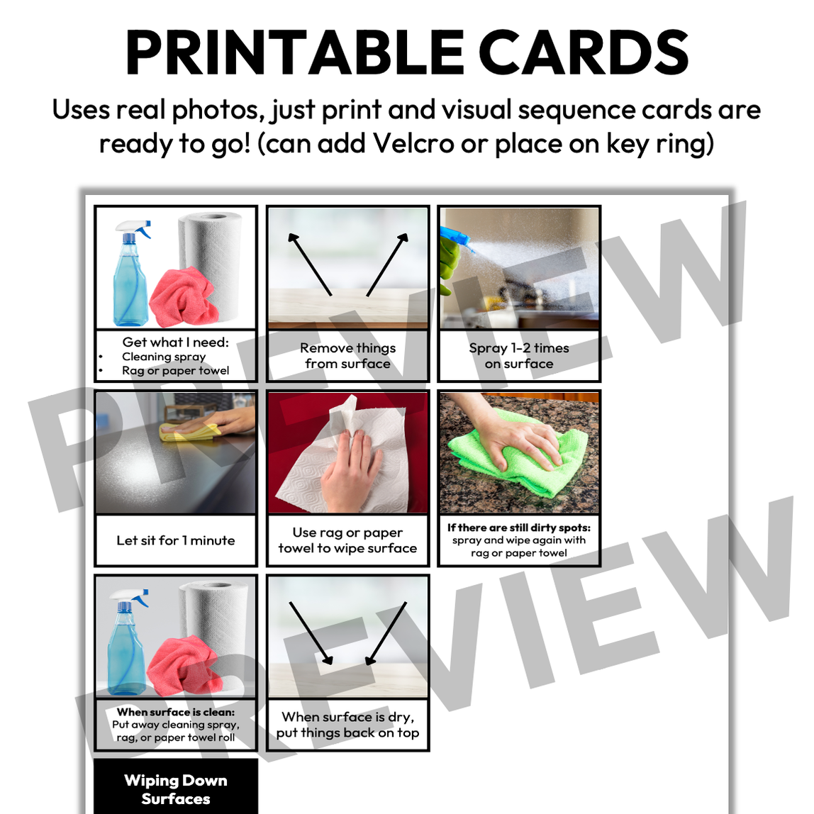 Wiping Surfaces Visual Sequence Cards | Life Skills + Job Skills | Edi ...