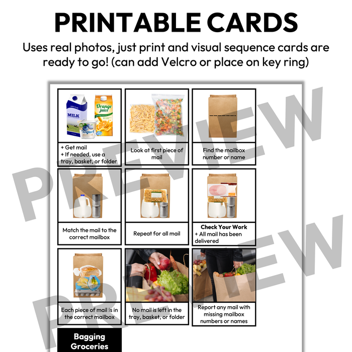 Bagging Groceries Visual Sequence Cards | Vocational + Life Skills | Editable