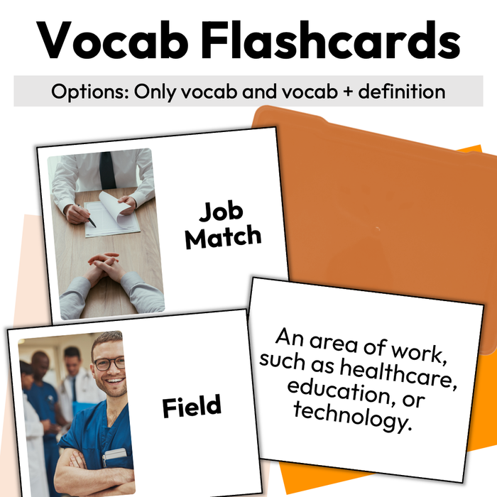 Job Match with Interests | Career Exploration Vocab Wall, Cards, & Worksheets