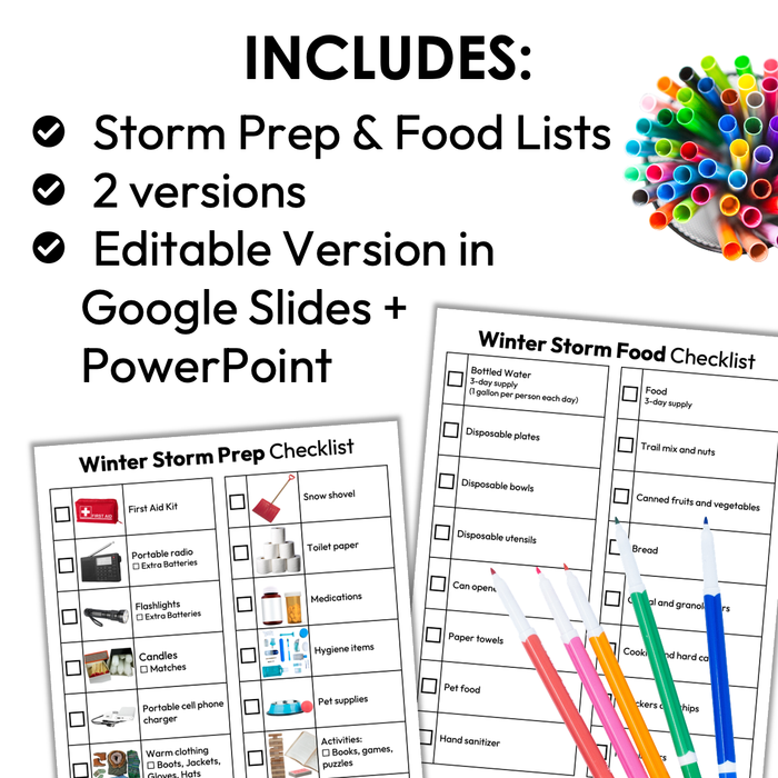 Winter Storm Preparation Checklists | Editable