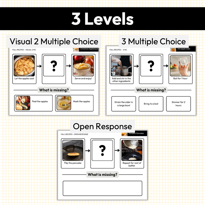 Fall Recipe Sequencing | What is Missing | Task Cards