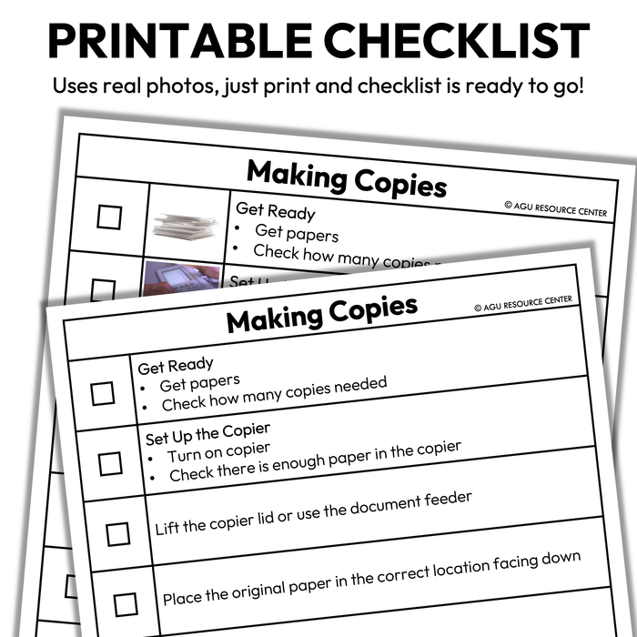 Making Copies Checklists | Vocational + Life Skills | Editable