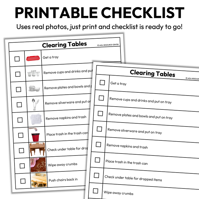 Clearing Tables Checklists | Vocational + Life Skills | Editable