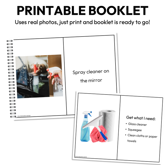 Cleaning Mirrors Step-By-Step Booklet | Vocational + Life Skills | Editable