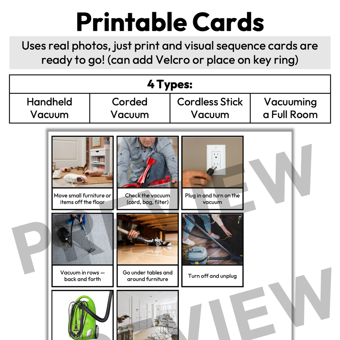 Vacuuming Visual Sequence Cards | Life Skills | Editable — Autism Grown Up