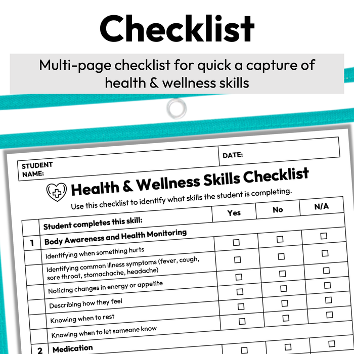 Health and Wellness Skills Checklist + Rubric | Printable