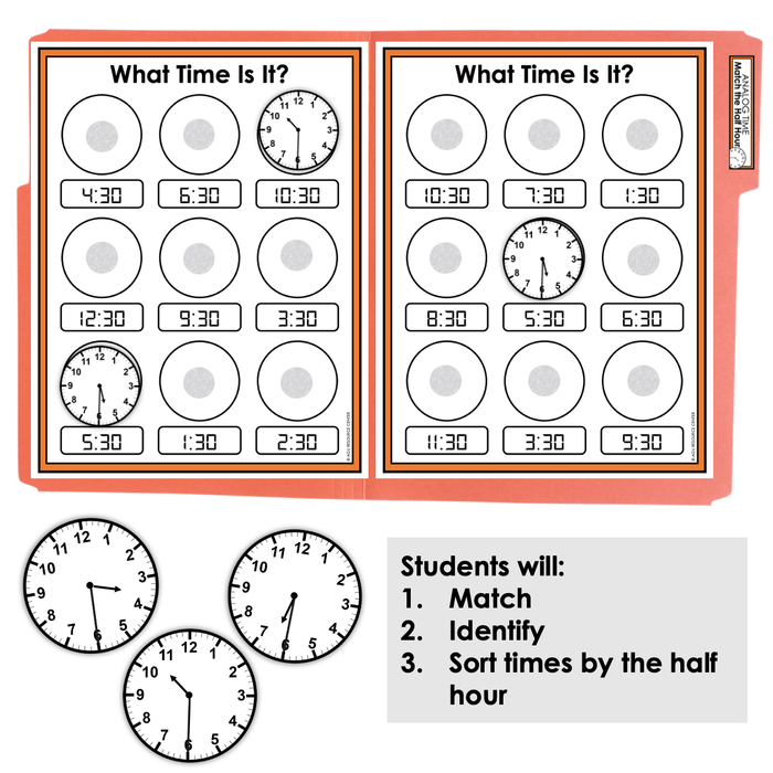 Time By the Half Hour File Folders | Life Skills + Special Education