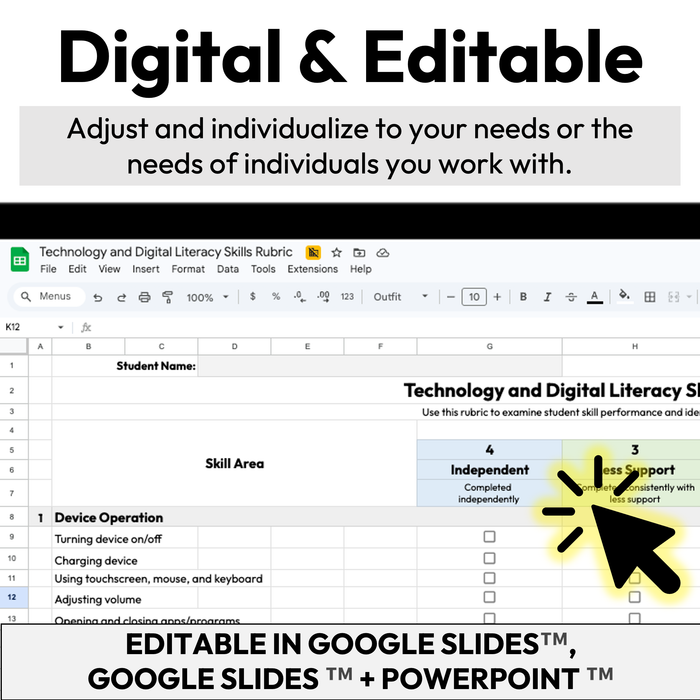 Technology and Digital Literacy Skills Checklist + Rubric | Digital + Editable