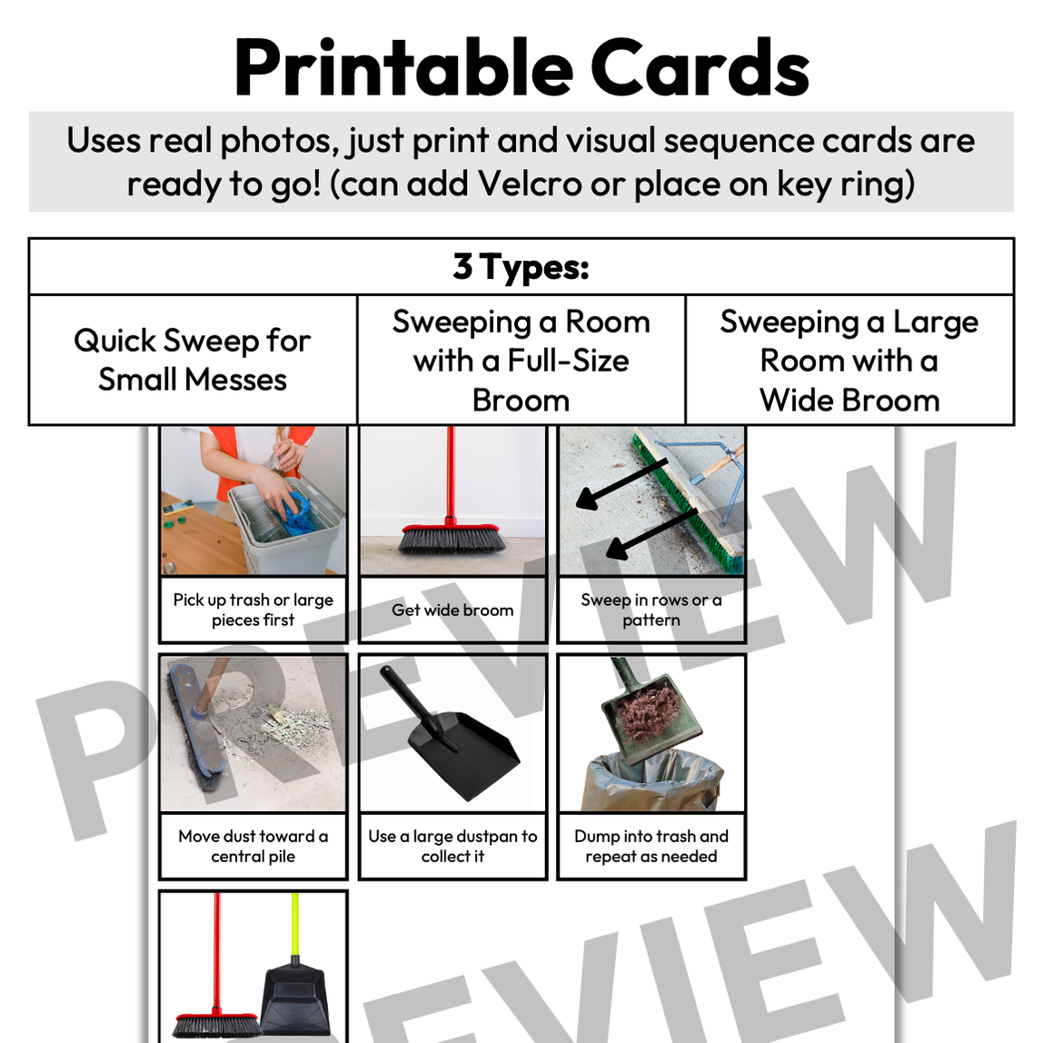Sweeping Visual Sequence Cards | Life Skills | Editable — Autism Grown Up