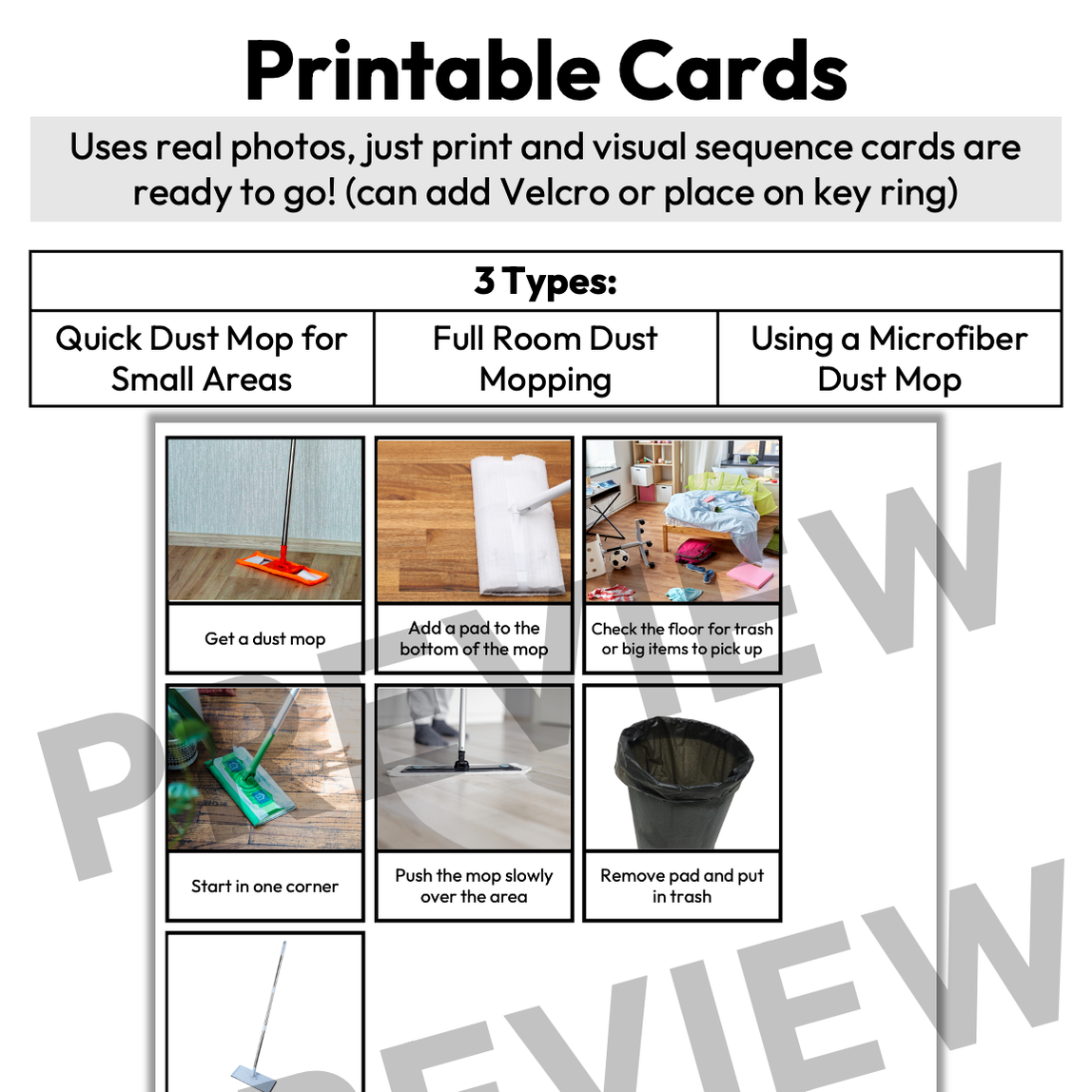Dust Mopping Visual Sequence Cards | Life Skills | Editable — Autism ...