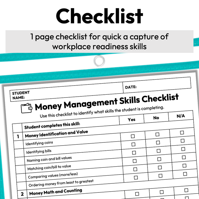 Money Management Skills Checklist + Rubric | Printable