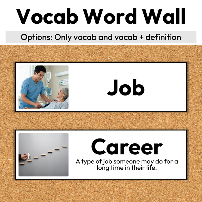 What Is a Job? | Career Exploration Vocab Wall, Cards, & Worksheets