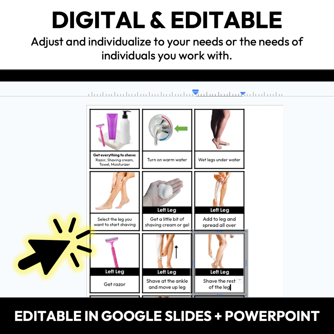 Shaving Legs Visual Sequence Cards — Autism Grown Up