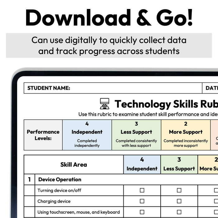 Technology and Digital Literacy Skills Checklist + Rubric | Digital + Editable