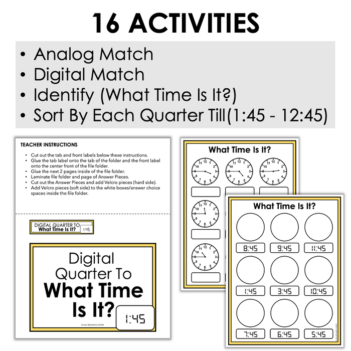 Time By the Quarter To File Folders | Life Skills + Special Education
