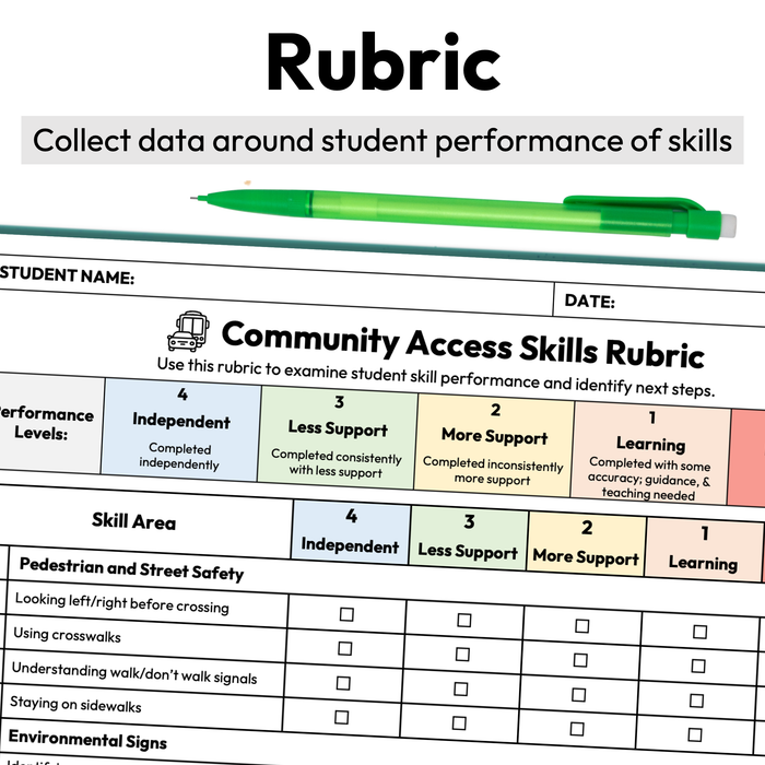 Community Access Skills Checklist + Rubric | Printable