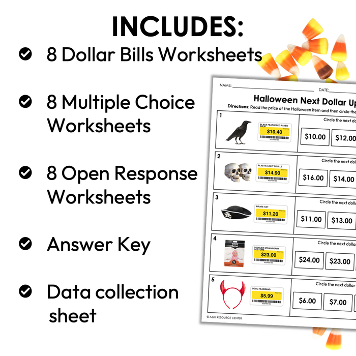 Halloween Next Dollar Up Worksheets for Special Education