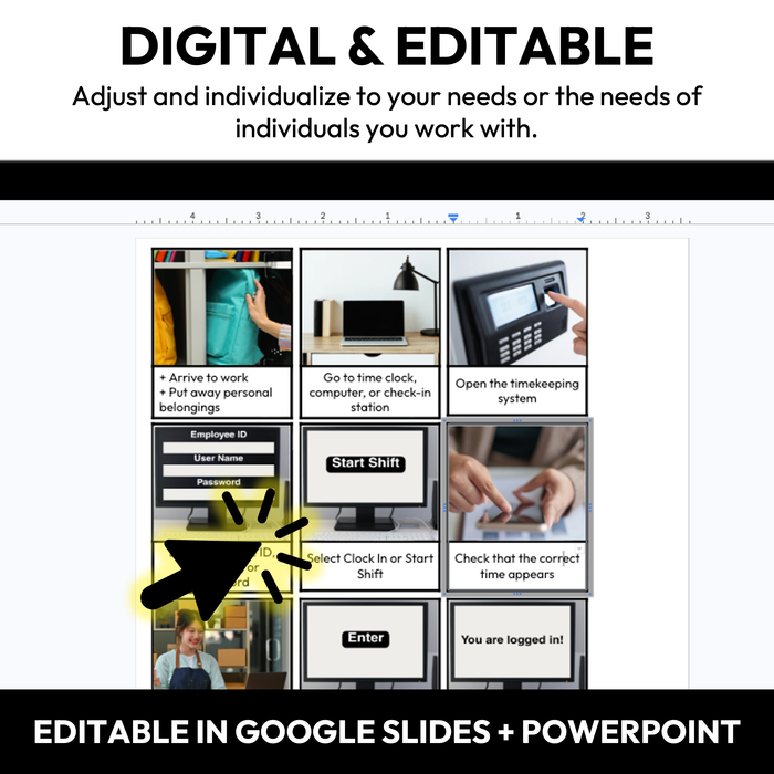 Clocking In Visual Sequence Cards | Vocational + Life Skills | Editable