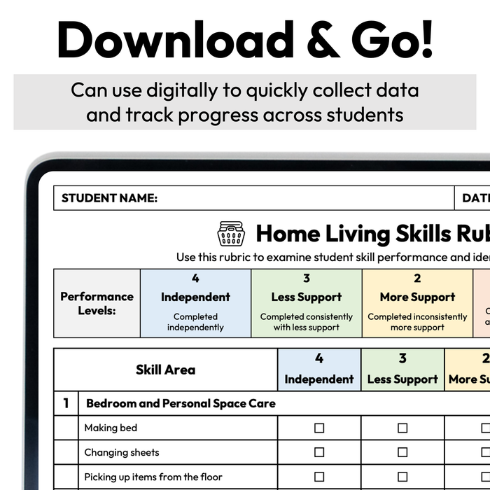 Home and Independent Living Skills Checklist + Rubric | Digital + Editable