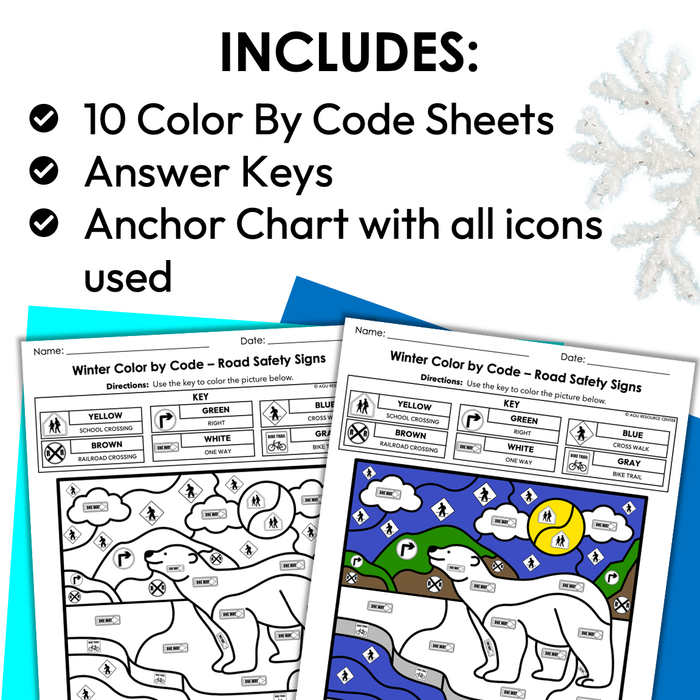 Winter Color By Code | Road Safety Signs | Special Education