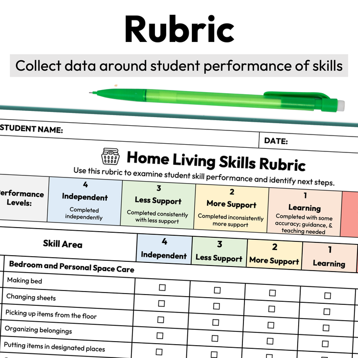 Home and Independent Living Skills Checklist + Rubric | Printable