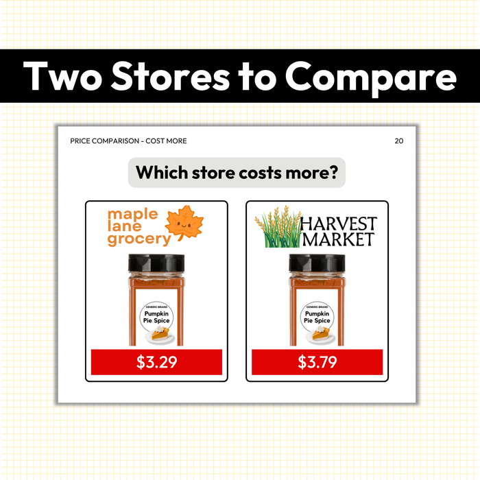 Fall Price Comparison | Which Store Costs More | Task Cards