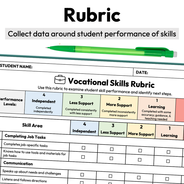 Vocational Skill Checklist + Rubric | Printable | Workplace Readiness Skills