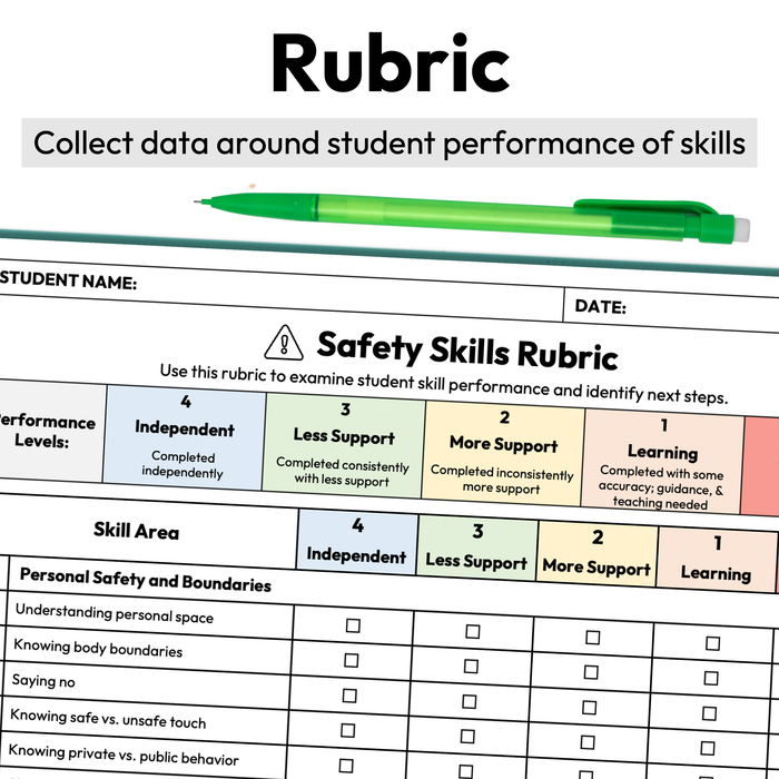 Safety Skills Checklist + Rubric | Printable