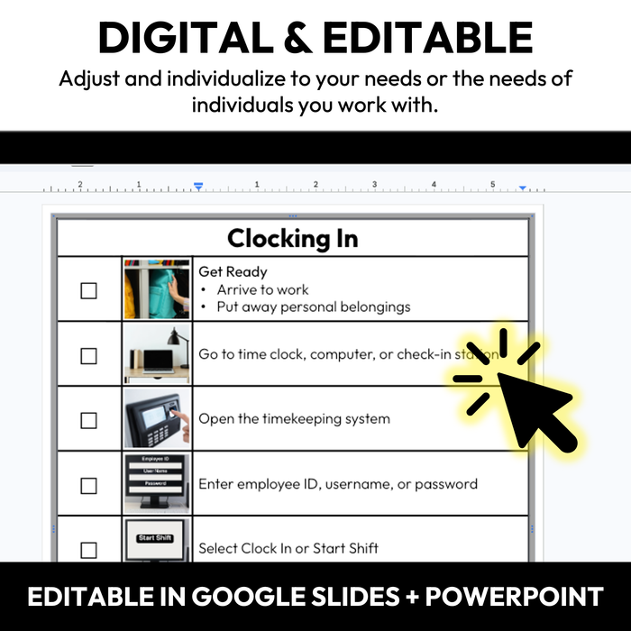 Clocking In Checklists | Vocational + Life Skills | Editable