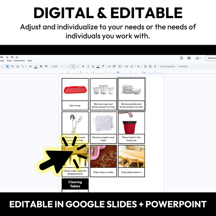 Clearing Tables Visual Sequence Cards | Vocational + Life Skills | Editable