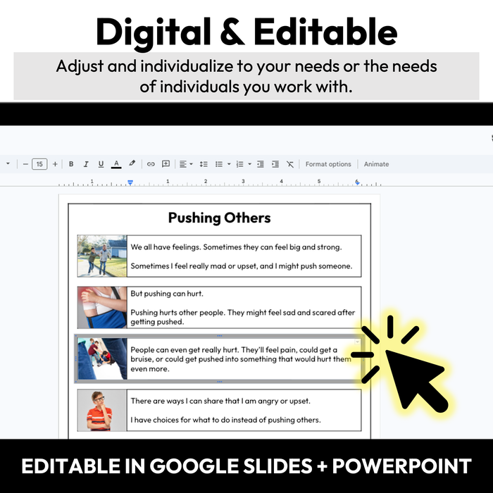 Pushing Others | 1-Page Social Story | Behavior Support