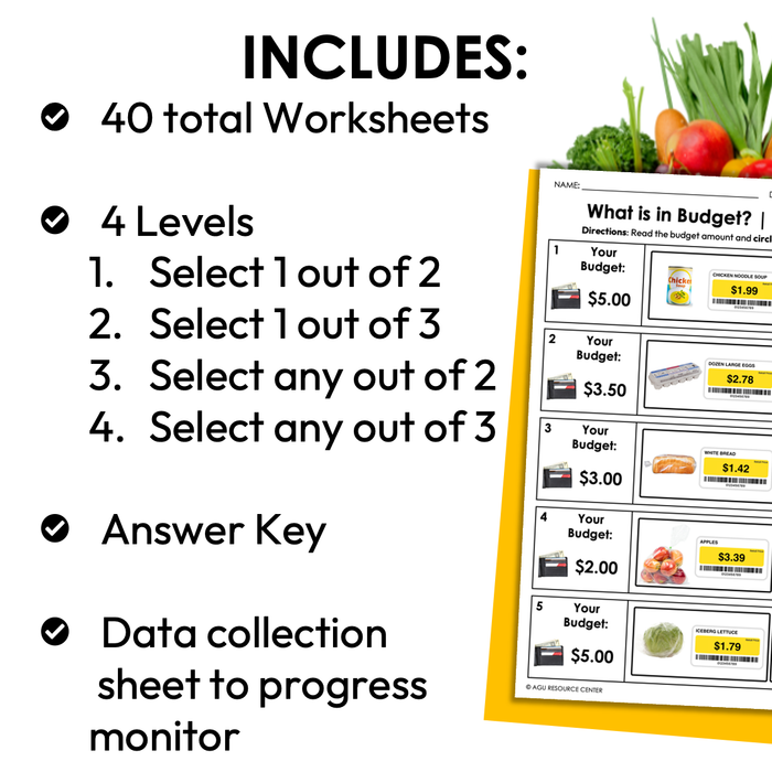 Grocery Store Budget | Life Skills Worksheets for Special Education