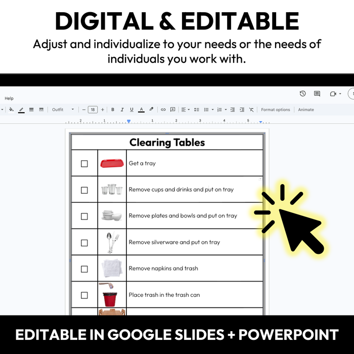Clearing Tables Checklists | Vocational + Life Skills | Editable