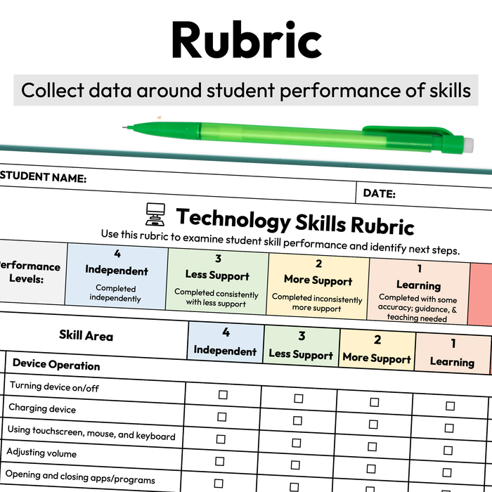 Technology and Digital Literacy Skills Checklist + Rubric | Printable